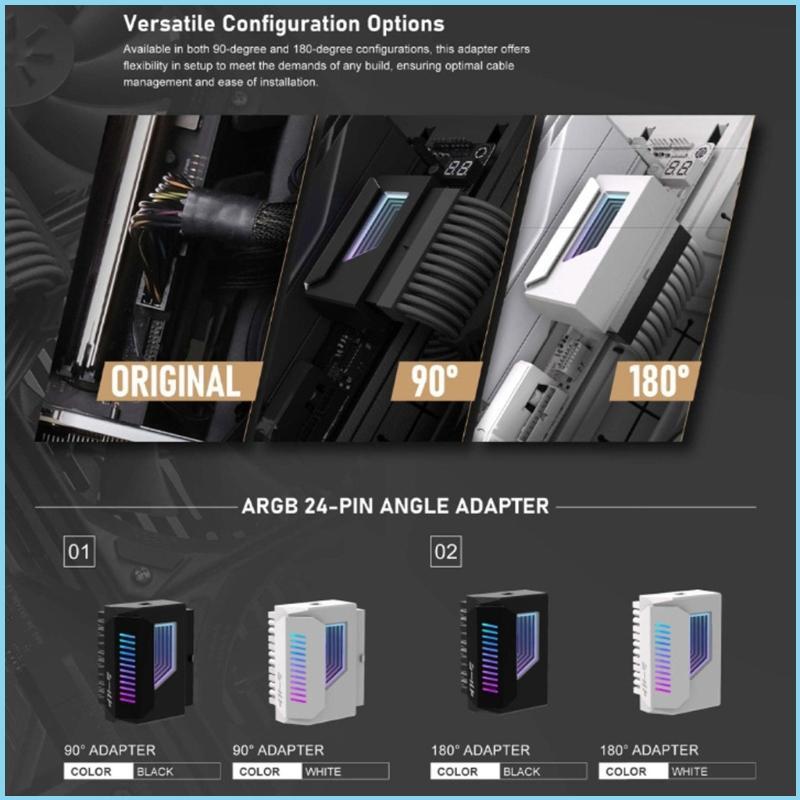 อีเซอร์180° 24Pin Power Connectors พร้อมไฟ ARGB 24Pin 180 องศาตัวเชื่อมต่ออะแดปเตอร์สําหรับเมนบอร์ด