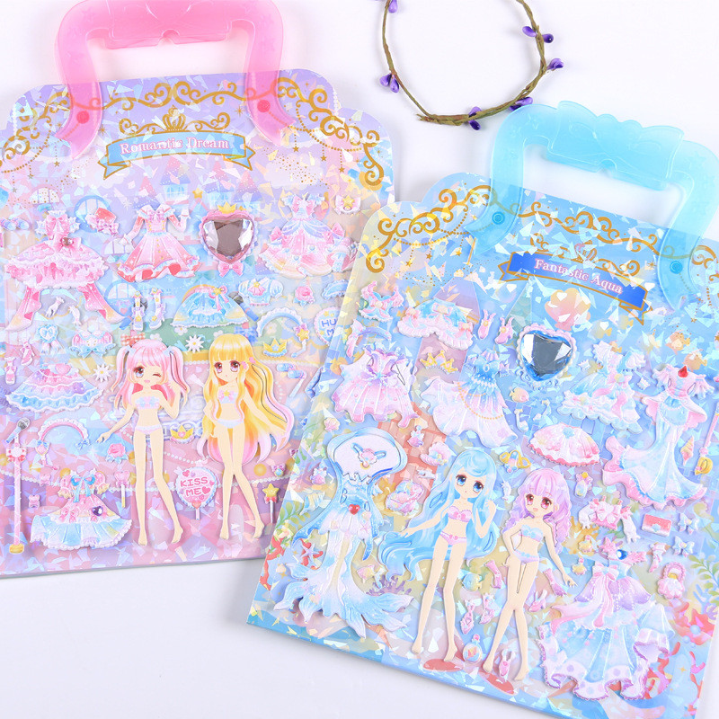 Shining แบบพกพา Princess Dress-up สติกเกอร์สาวสวย Dress-up สติกเกอร์ขนาดใหญ่ DIY ฉากเพชร Dress-up สต