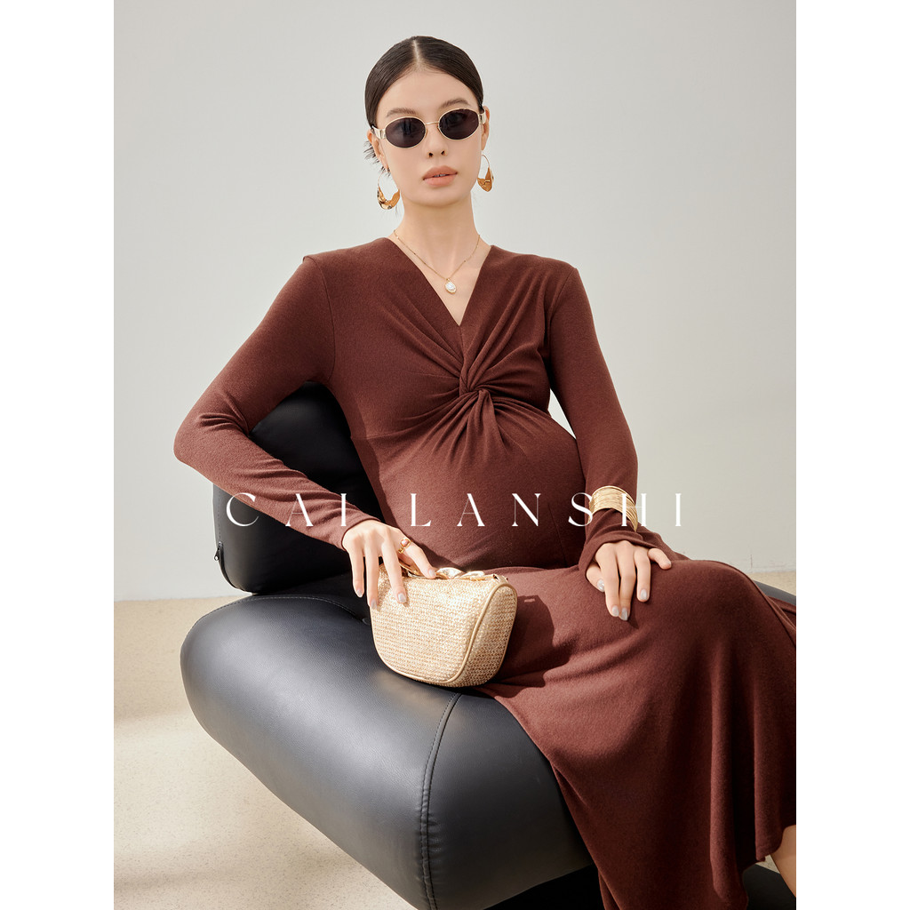 ชุดคลุมท้องสไตล์ใหม่ระดับไฮเอนด์ Melade Classy V คอ.bid แขนยาว เหมาะสำหรับฤดูใบไม้ร่วงและฤดูหนาว ปี 