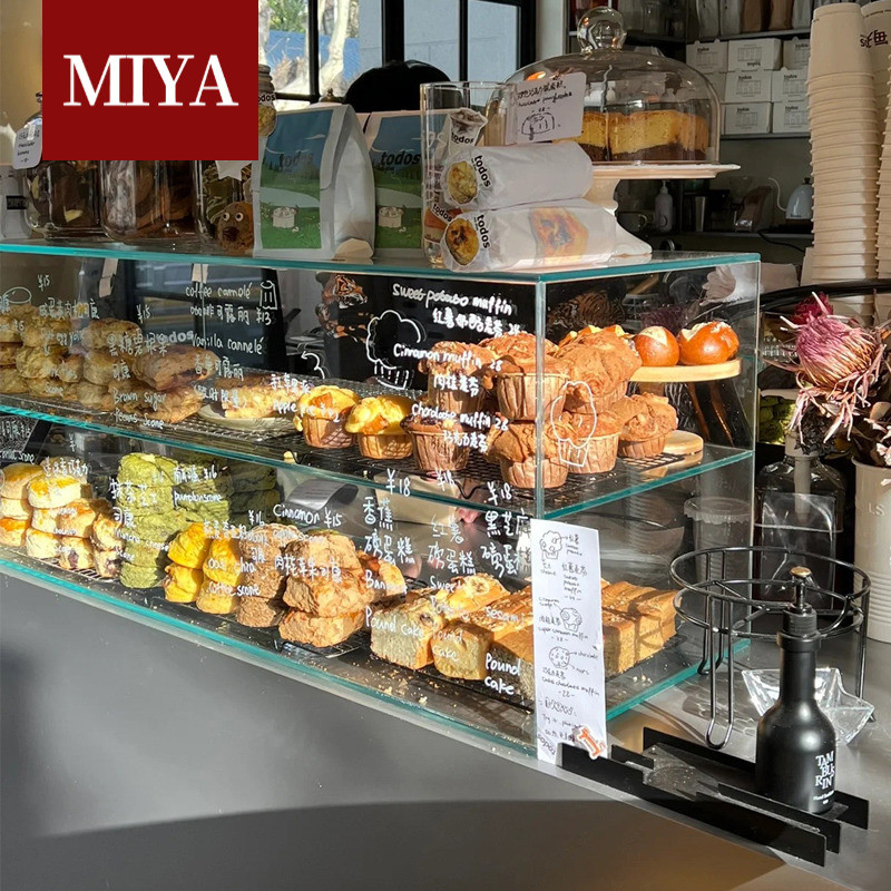2023 Influencer Coffee Shop Pastry Display Cabinet Scone ขนมปังอุณหภูมิตู้แก้วขนมขนาดเล็ก Baking Cou