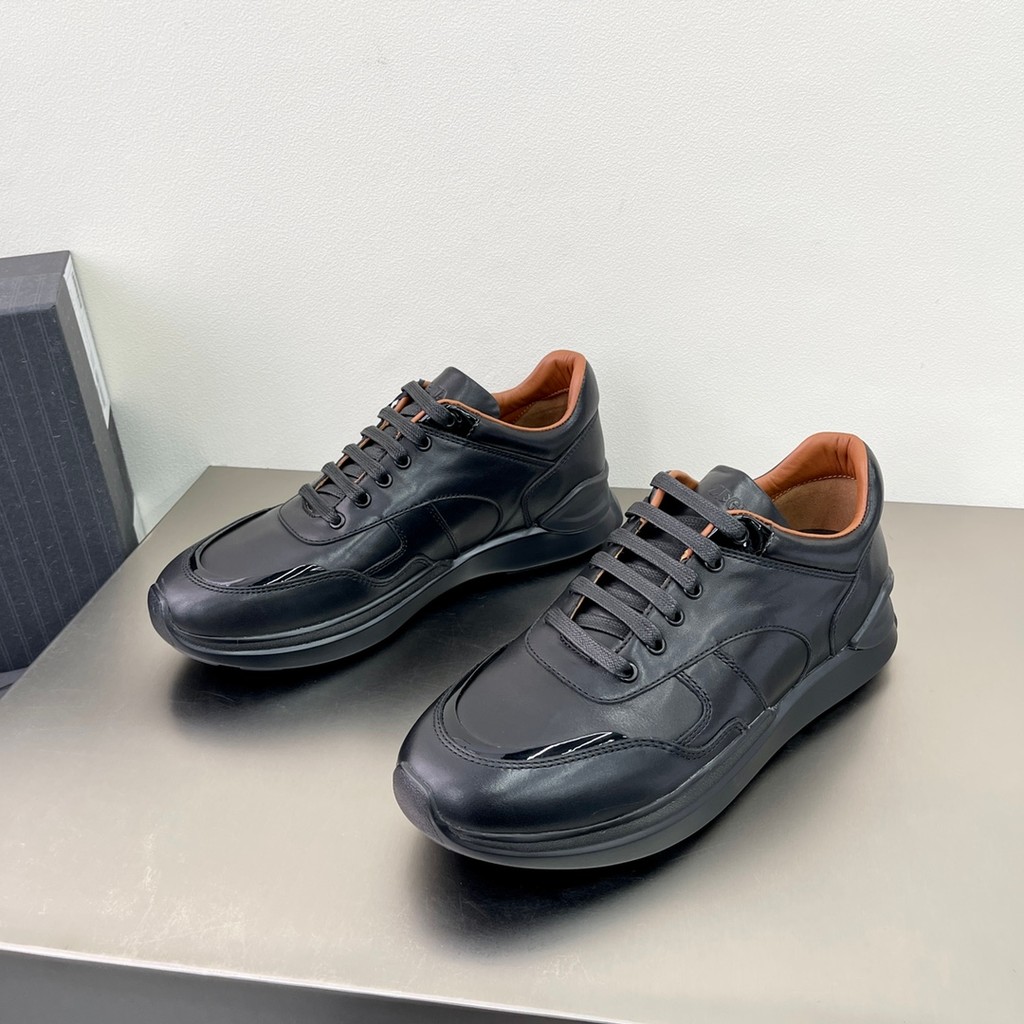 สินค้าของแท้จากต่างประเทศ Daigou Zegna Zegna Mens Low-Top Heightened Round Toe Leather Lace-Up Sport