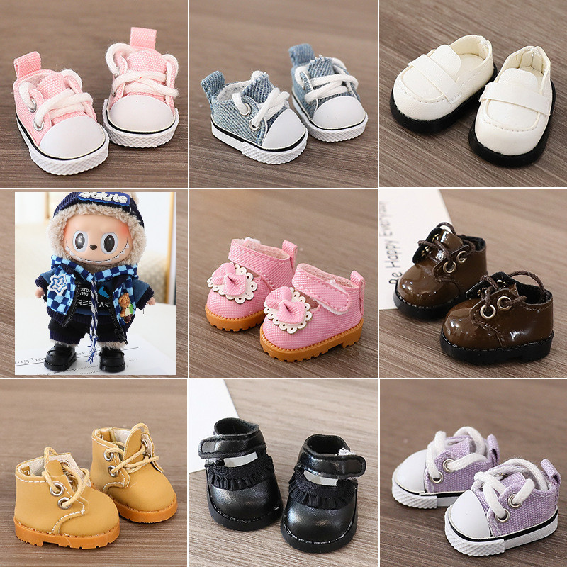 Doll House Shoes Labubu Can Wear Leather Shoes Canvas Shoes 15cm17CM Doll Dress-Up Shoes