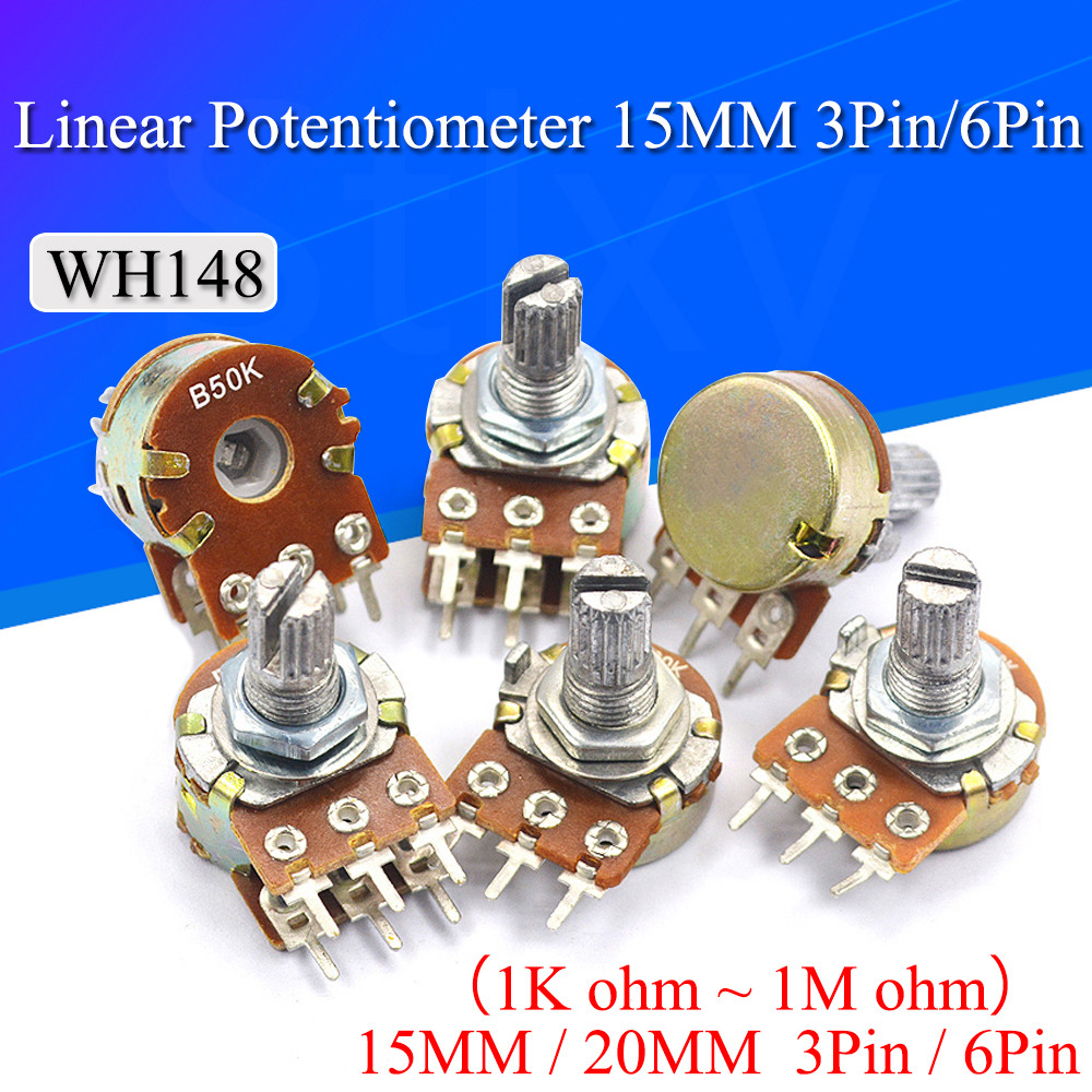 5PCS WH148 Potentiometerพร้อมสวิตช์ 3/6Pin 15 มม./20 มม.เครื่องขยายเสียง Dual สเตอริโอ Potentiometer 1K 2K 5K 10K 50K 100K 500K