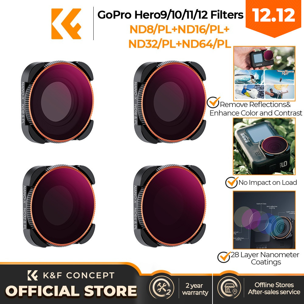 K&F CONCEPT Filters for GoPro HERO 9/10/11: MCUV, CPL, Color Filter Waterproof Set for Action Camera