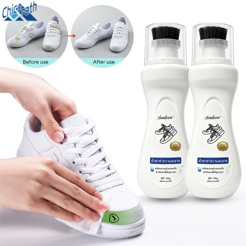 Chicorath ไม่มีการล้างผงซักฟอกทำความสะอาดรองเท้าสีขาวแบบพกพา 100ml พร้อมหัวแปรงในตัว Mild