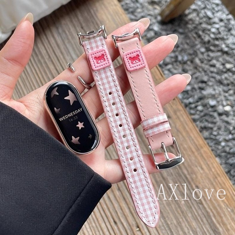 สายหนังลายตารางหมากรุกสําหรับ Apple Watch Xiaomi Band 10 9 8 Pro สร้อยข้อมือสําหรับ IWatch Series 4 5 6 SE 7 8 9 10 Ultra 2 49 มม.