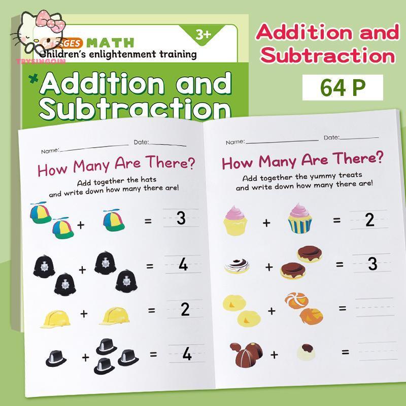 [strysingoin] 1 ชุดสนุก 64 หน้าหนังสือคําถามเลขคณิตบวกและลบการออกกําลังกายภายใน 10 ภาพคอลัมน์ตําแหน่