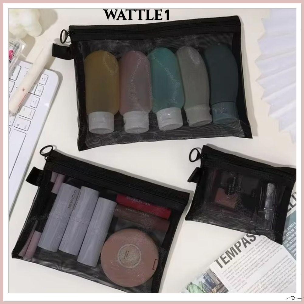 Wttle กระเป๋าเครื่องสําอาง กระเป๋าถือ ผ้าตาข่าย แบบใส มีซิป สีดํา สําหรับผู้หญิง