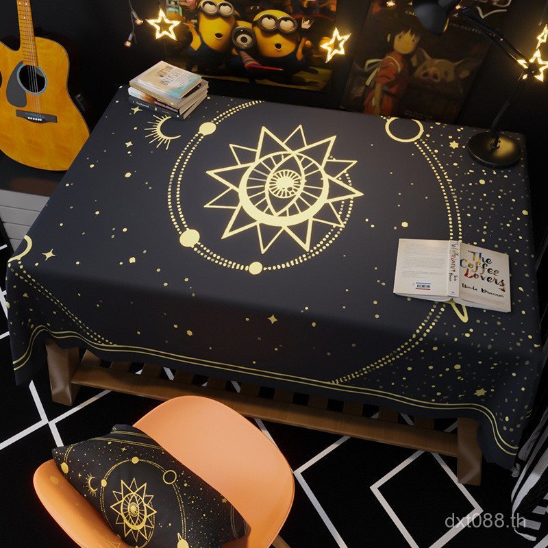 ชาติพันธุ์สีดําโต๊ะกาแฟผ้าผ้าปูโต๊ะย้อนยุคผ้าปูโต๊ะกลุ่มดาวกันน้ําพิธีซุบซิบสี่เหลี่ยมไพ่ทาโรต์ผ้าฝ้