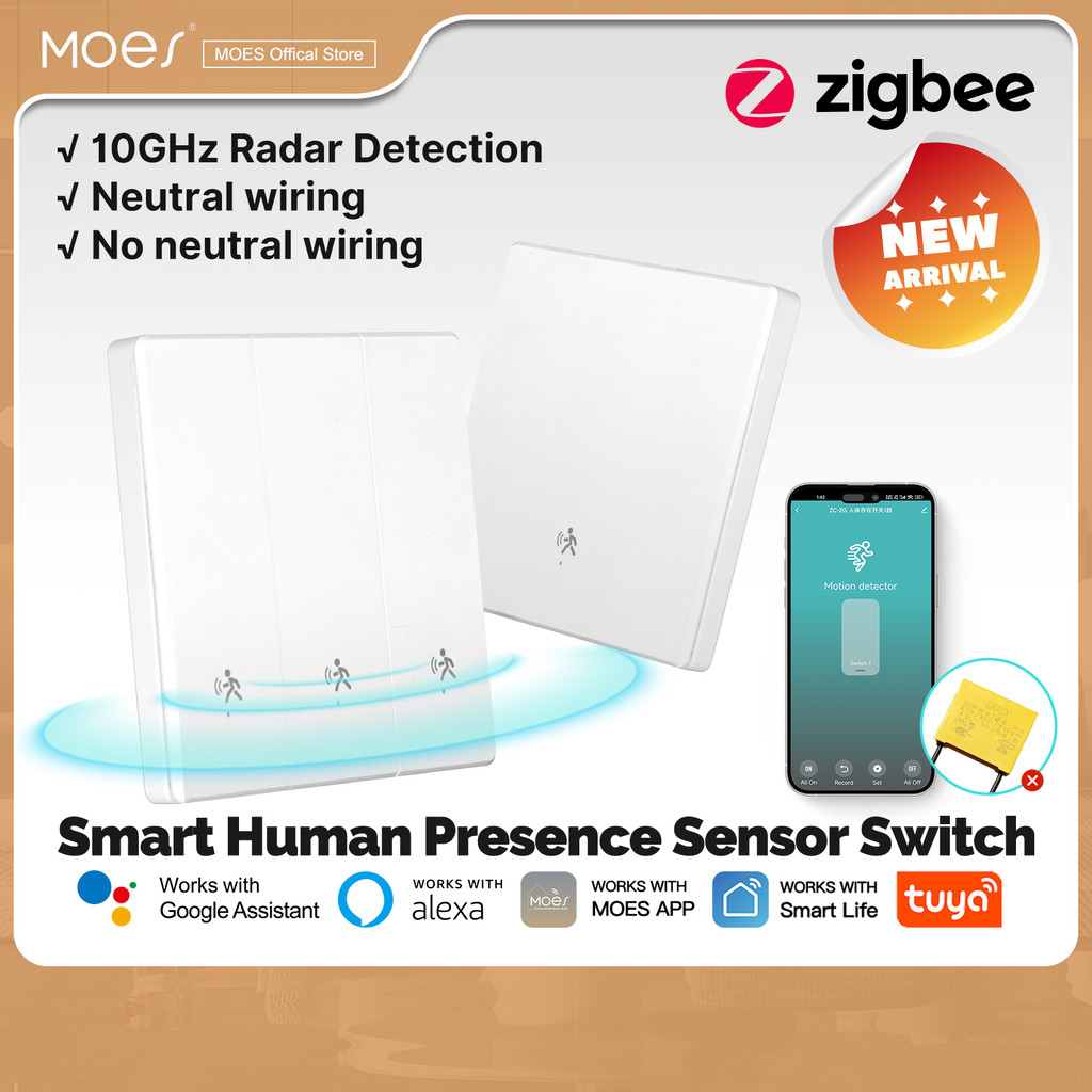 MOES Tuya Zigbee สมาร์ทมนุษย์ Presence mmWave Radar Detection สวิตช์ไฟผนังทํางานร่วมกับ Alexa Google