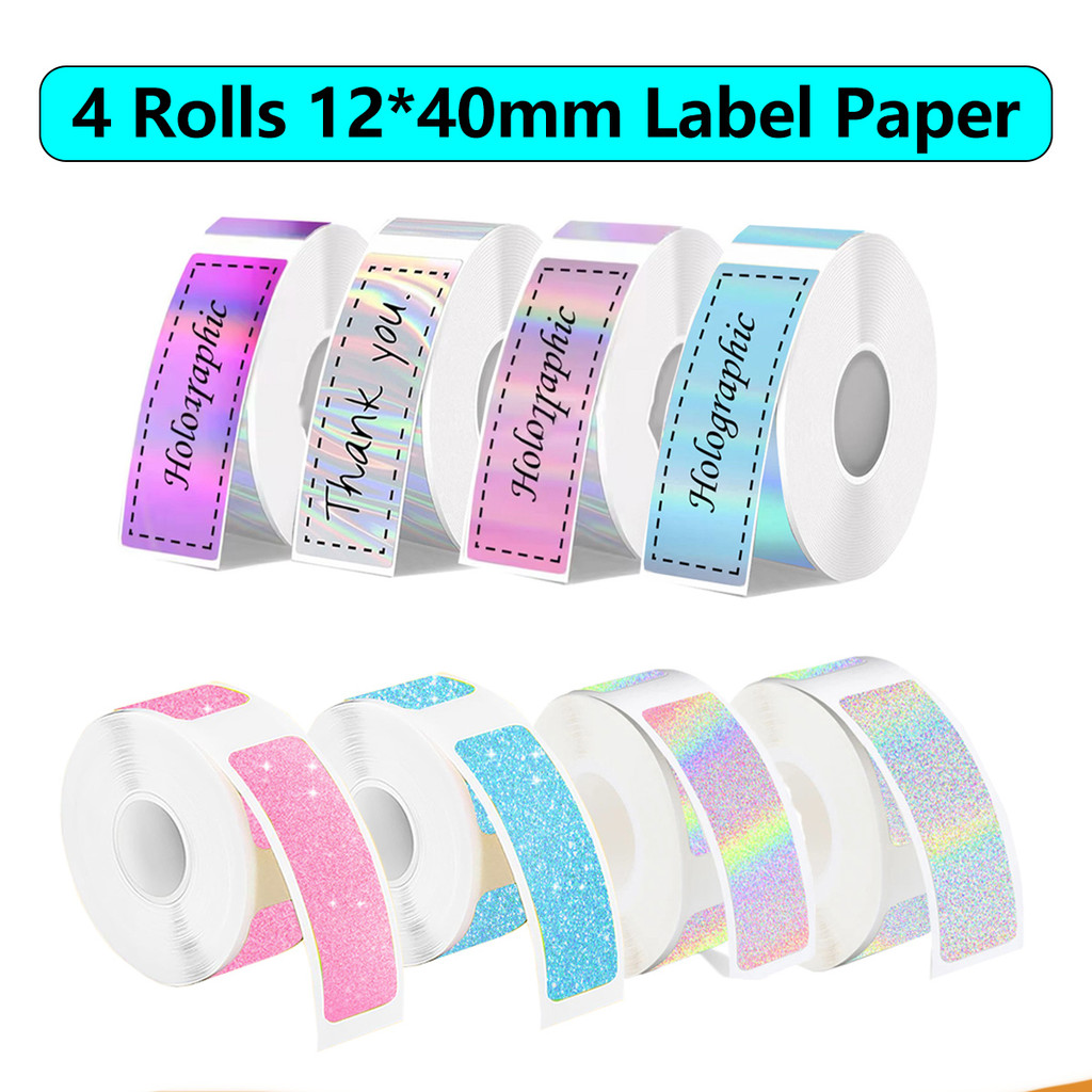 4 ม้วน P12 P15 สติกเกอร์ฉลากความร้อน 12 มม.* 40 มม.เทปใช้งานร่วมกับ Phomemo D30 Q30 Marklife P11 P50