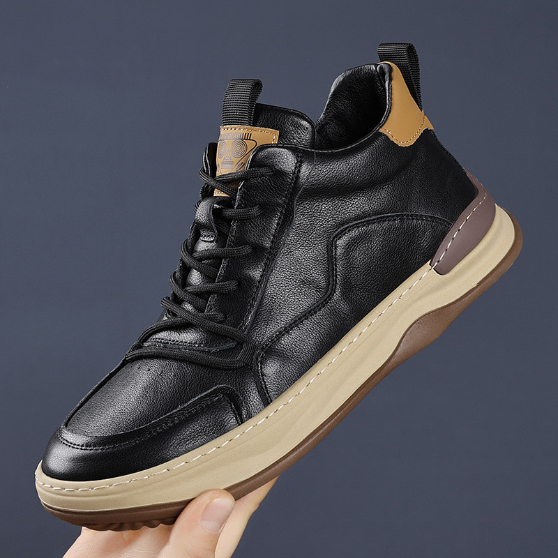 [ร้านรองเท้าซันไชน์] Top Layer Cowhide High-Top Mens Leather Shoes Mens Casual Shoes Niche Design Tr