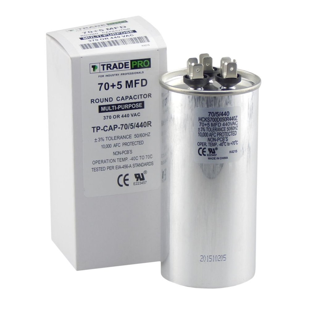 70/5 MFD 370/440 โวลต์รอบ Dual Run Capacitor
