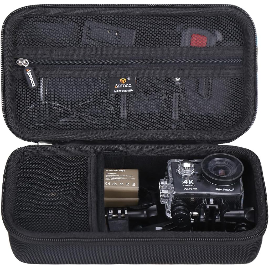 Aproca เคสกล้องใต้น้ําเข้ากันได้กับ AKASO EK7000 4K30FPS 20MP WiFi Action Camera, กระเป๋าเก็บของแบบพ