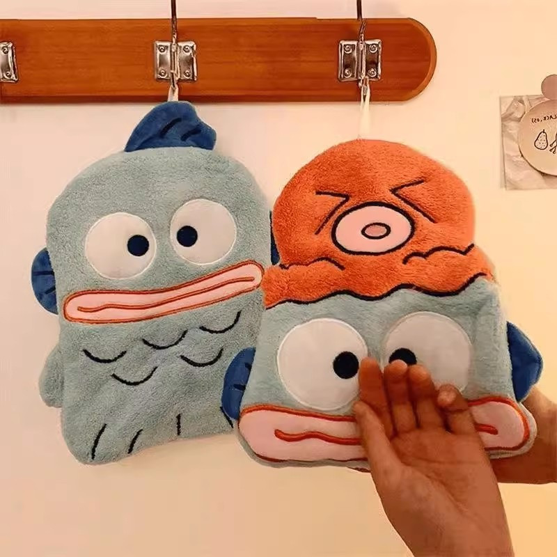 น่ารักน่าเกลียดปลาผ้าขนหนูขนแกะปะการังครัวผ้าเช็ดมือดูดซับแขวน ผ้าเช็ดทําความสะอาด