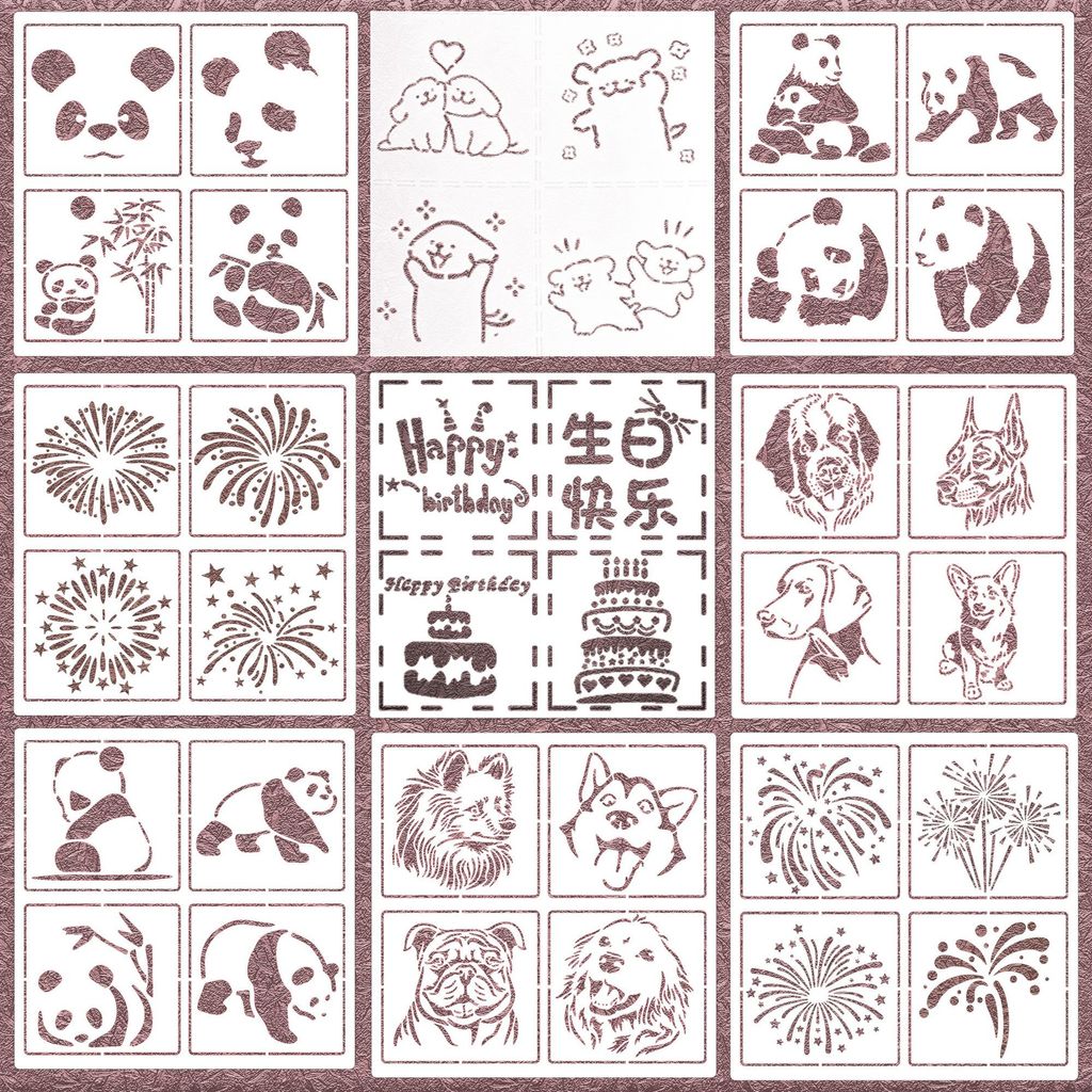 Creative Oil Pastel Hollow Template รูปแบบมือวาดลูกสุนัขหมายเลข diy เสริม Star Moon Graffiti วันเกิด