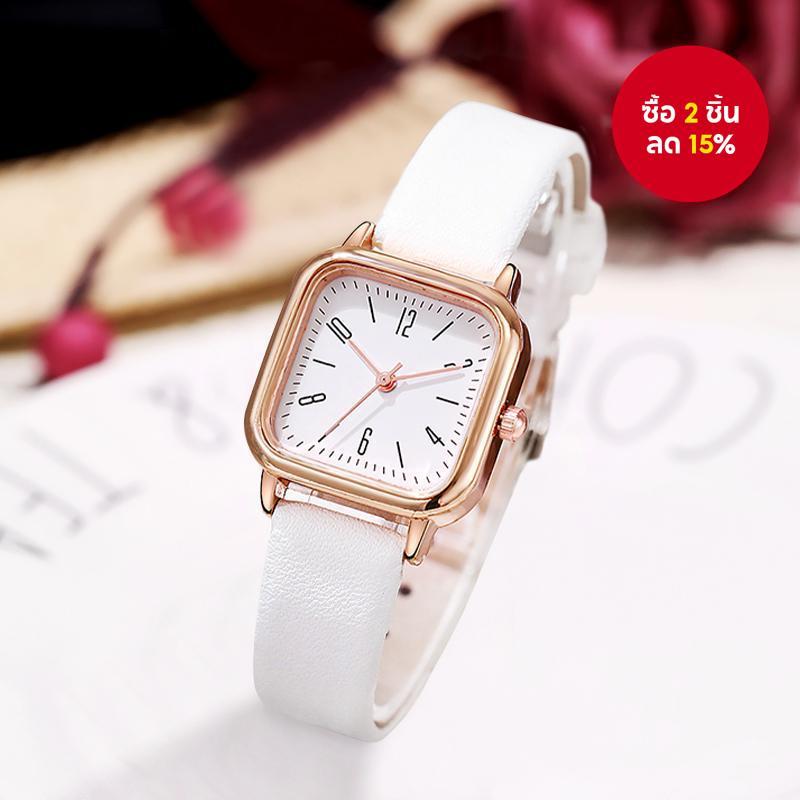 นาฬิกาข้อมือควอตซ์ลําลอง สายหนัง ทรงสี่เหลี่ยม แฟชั่นสําหรับสตรี