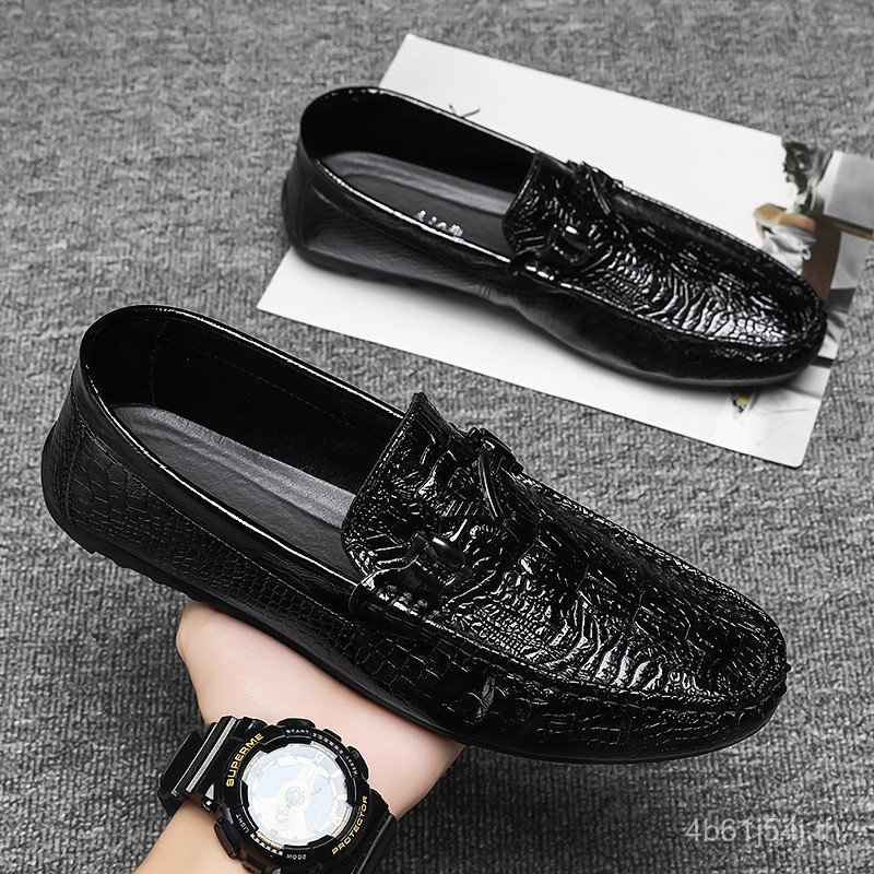 Noble Foot Crocodile Pattern Peas Shoes Casual Small Leather Shoes Mens Shoes