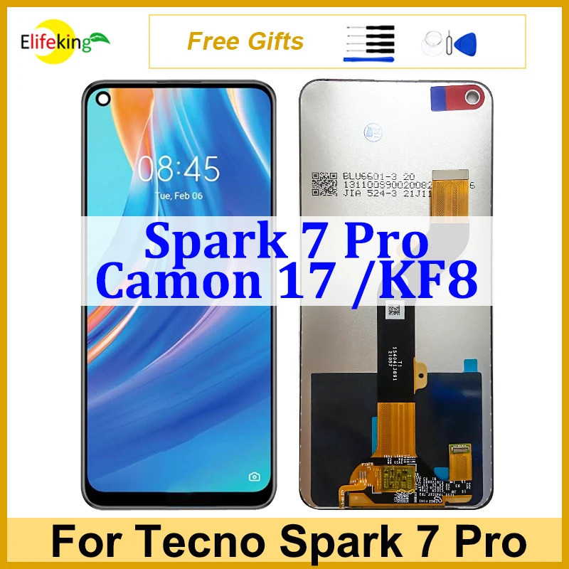 6.5 "LCD ต้นฉบับสําหรับ Tecno Spark 7 Pro KF8 / Camon 17 จอแสดงผล Touch Screen Digitizer Assembly Re