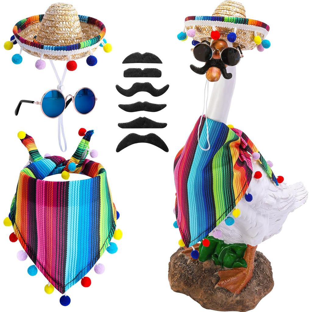 4 Pcs/Set Mexican Porch Goose Outfits, 23"/ 17" Lawn Goose Statue Clothes Costume for Cinco De Mayo,