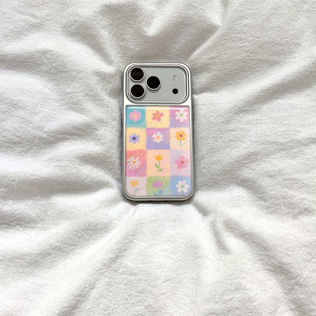 Ins เกาหลีน่ารัก Lattice ดอกไม้ไฟฟ้าขอบเงินเหมาะสําหรับ Apple iPhone17promax เคสโทรศัพท์ 16pro14Pro เคสป้องกัน
