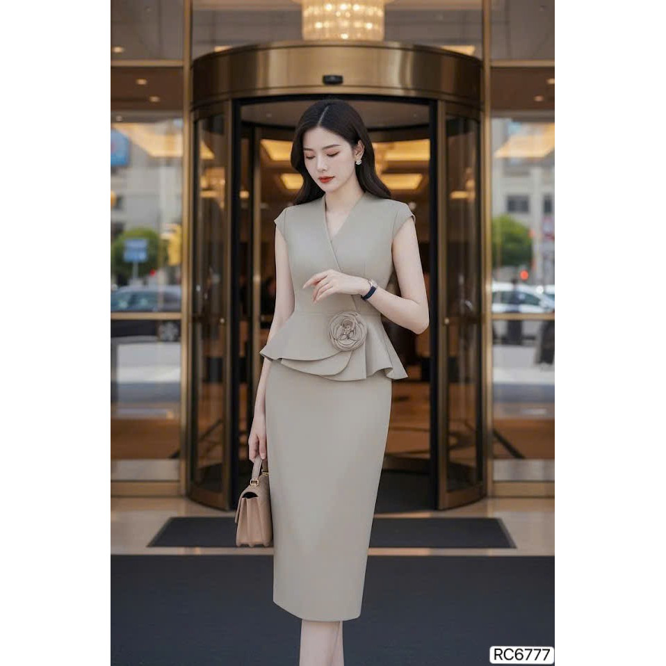 DVC เดรสกระโปรงทรงดินสอเอวลายดอกไม้ RC6777 V668