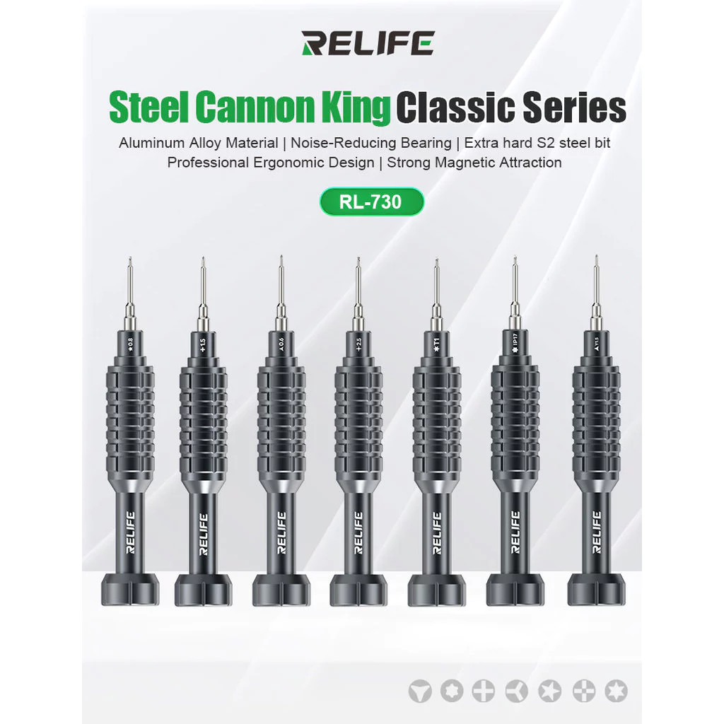 ไขควง สำหรับ i17 RELIFE RL-730 หัว S2 แข็งพิเศษ Steel Cannon King Classic Series Screwdriver Y0.6/0.8/+1.5/+2.5/T1/i17