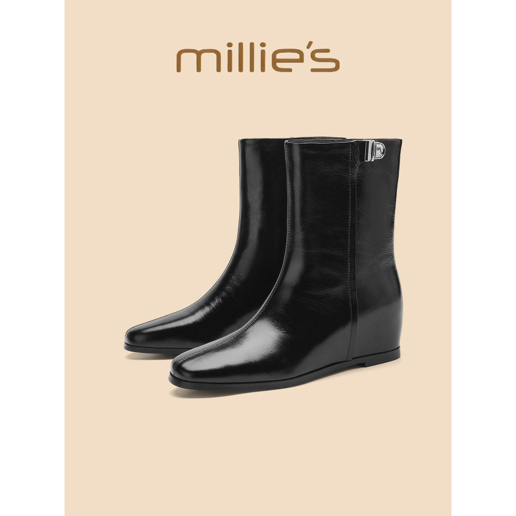 Millies Miaoli รองเท้าผู้หญิง ส้นหนา หลอดสั้น ดีไซน์ใหม่ สวมใส่ในฤดูหนาว