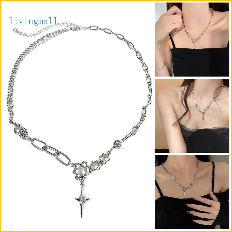 LIVI สีเงินZircon Cross Starสร้อยคอคริสตัลไม่สม่ําเสมอChoker Egirl Collar