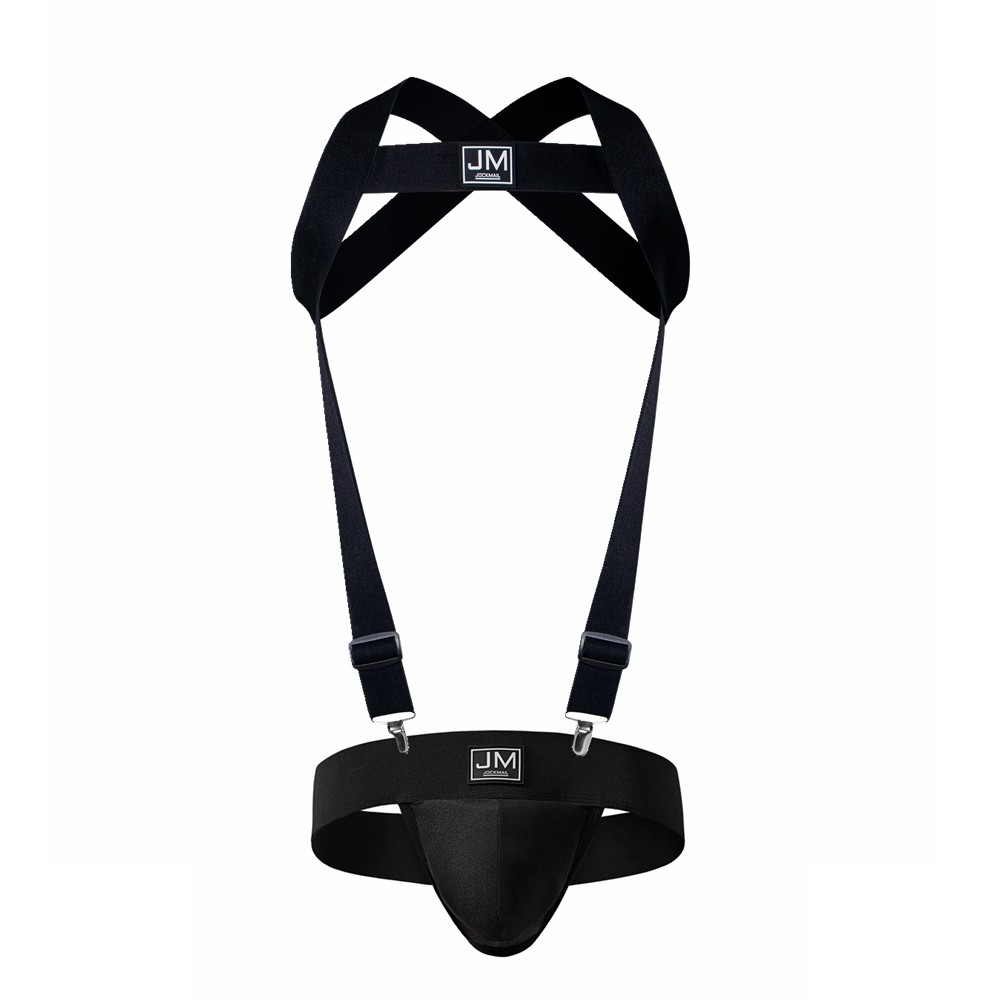 Jockmail Jockstrap สายรัดร่างกายยืดหยุ่นมีกระเป๋าคู่สำหรับผู้ชาย