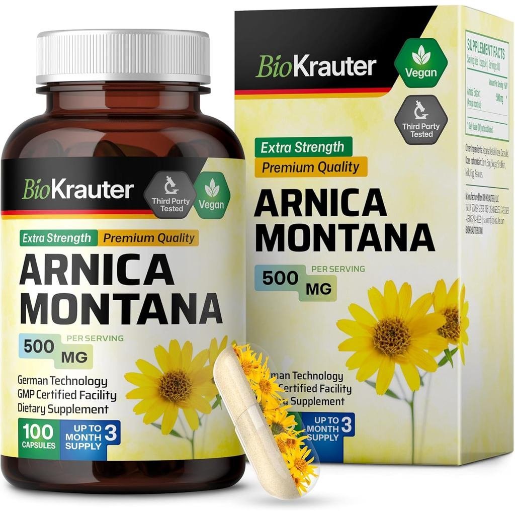 BIO KRAUTER Arnica Montana Capsules - แคปซูล Arnica 500 มก. สําหรับ Bruising และบวม - มังสวิรัติ - 1