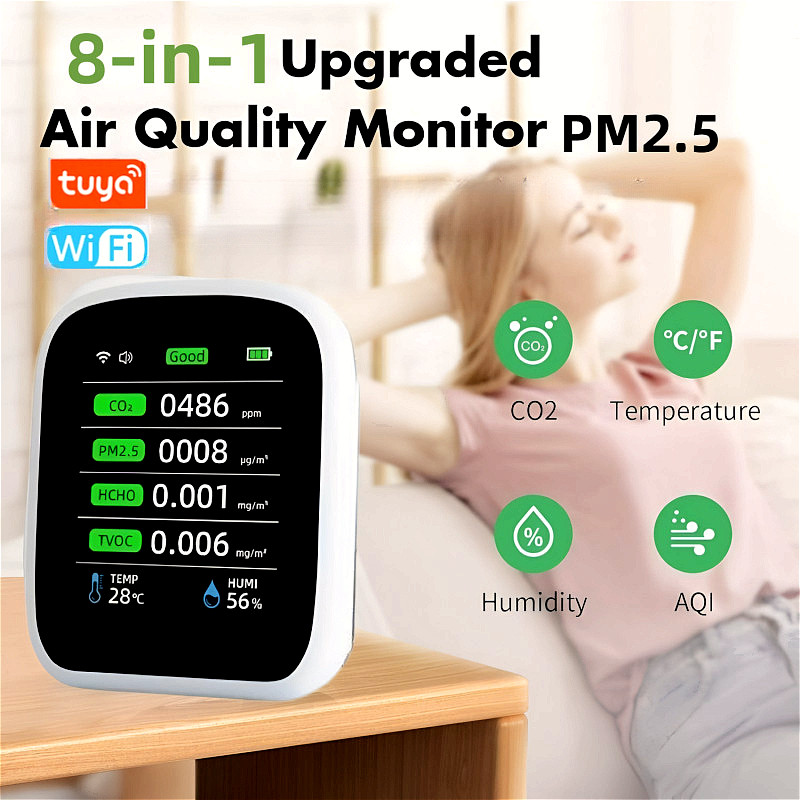 Xiaomi Youpin Tuya แบบพกพา PM2.5 Wifi Air คุณภาพเมตรคุณภาพ Monitor 8in1 PM1.0 PM2.5 PM10 CO2 TVOC HC