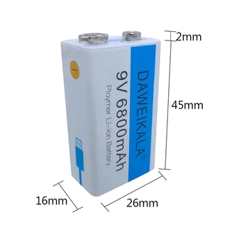แบตเตอรี่แบบชาร์จไฟ USB Li-ion ขนาด 9V 6800mAh (พร้อมสายชาร์จ Type-c)