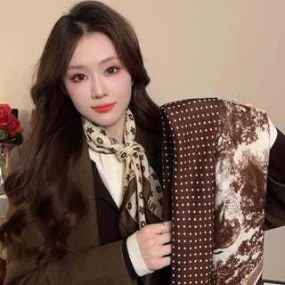 ผ้าพันคอ 여성 ลายคลาสสิกสีกาแฟ สำหรับฤดูหนาว พร้อมใช้งานเป็นอุปกรณ์เสริมแฟชั่น