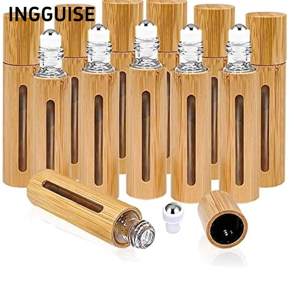 INGGUISE ขวดลูกกลิ้ง,3ml/5ml/10ml/15ml พร้อมลูกกลิ้งสแตนเลสม้วนไม้ไผ่บนขวด,ชุดเดินทางขนาดเล็กแบบพกพา