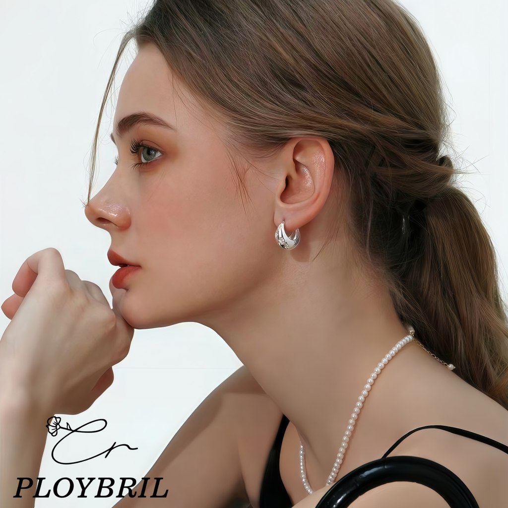 PLOYBRIL S925 Silver Gold Water Drop Metal Buckle Hoop ต่างหูหู Studs เครื่องประดับอุปกรณ์เสริม E015 - รูปที่ 2