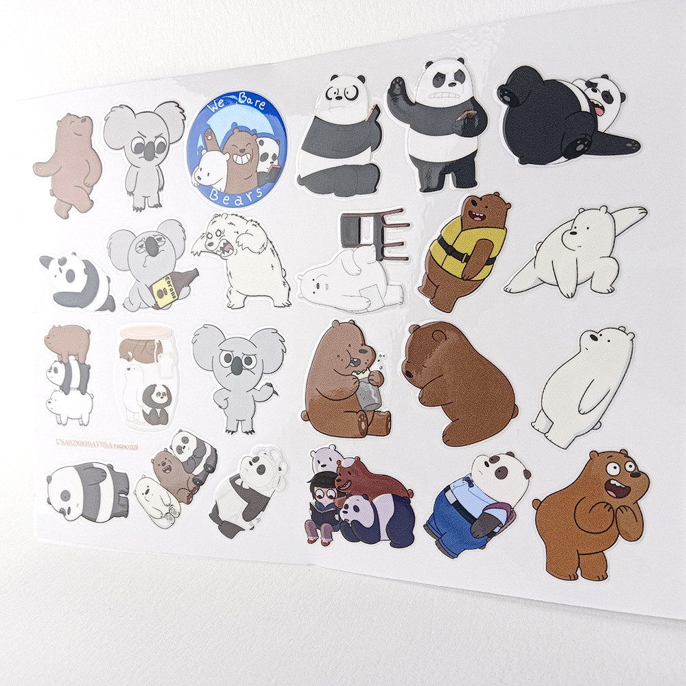 We Bare Bears 3D Waterproof DTF UV Transfer Stickers DIY Decal
