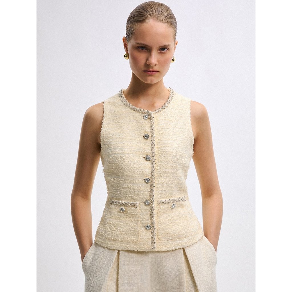 [Pomelo] N/A / Tweed Buttoned Vest - Off
