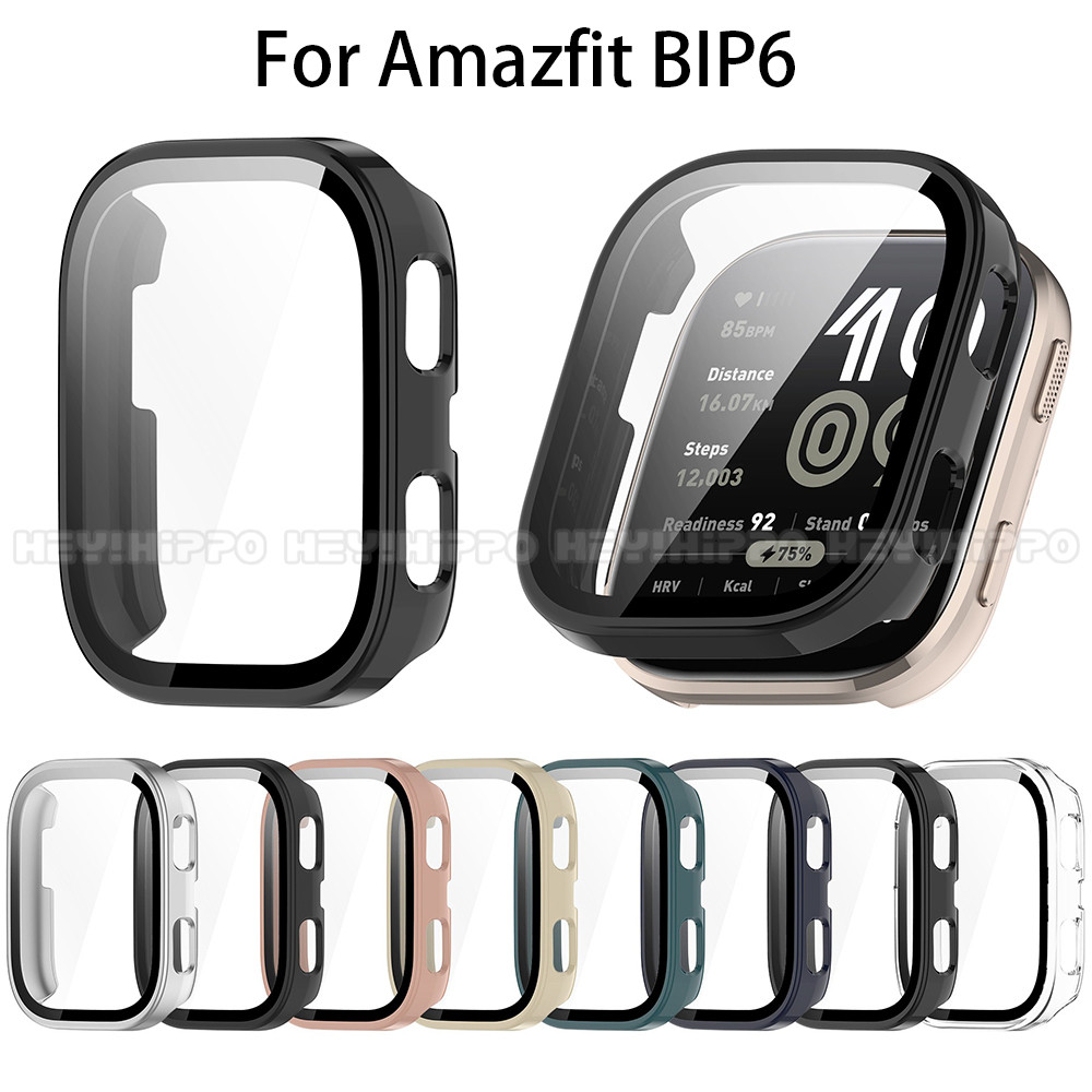 กรณีพีซีแบบแข็ง + กระจกป้องกันหน้าจอสําหรับ Amazfit Bip 6 เปลือกกันชนกระจกนิรภัยฝาครอบนาฬิกา Amazfit Bip6 อุปกรณ์เสริม