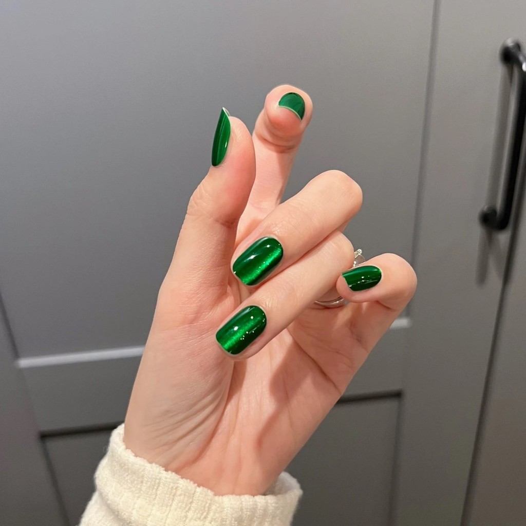 30ชิ้นหยกสีเขียวสวมใส่เล็บยอดนิยมแมวตาระดับไฮเอนด์เล็บใหม่สีเขียวเล็บแพทช์-100283