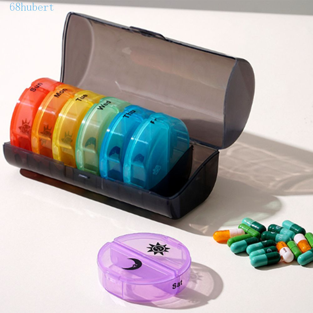 HUBERT 7 วัน Splitter Pill Organizer, คอนเทนเนอร์ยา 14-Grid Vitamin Storage Case, สะดวกพลาสติก Week 