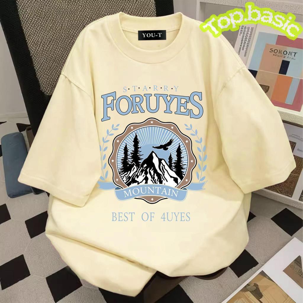 Top.basic🔥เสื้อยืดคอกลม เกาหลีสไตล์ oversize ผ้าCOTTON แขนสั้น พิมพ์ลาย FORUYES แฟชั่น แนวสตรีท 3XL
