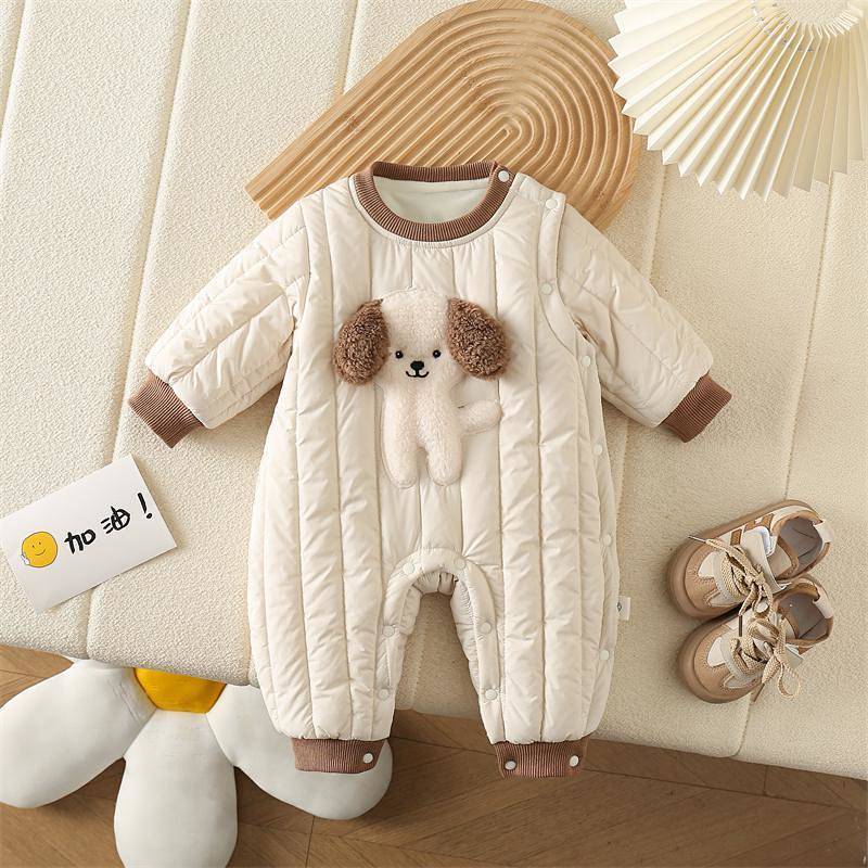 【Ready Stock】 Baby Fleece-Lined Jumpsuit Men's Autumn and Winter Outwear Small-Month Baby Late Autum