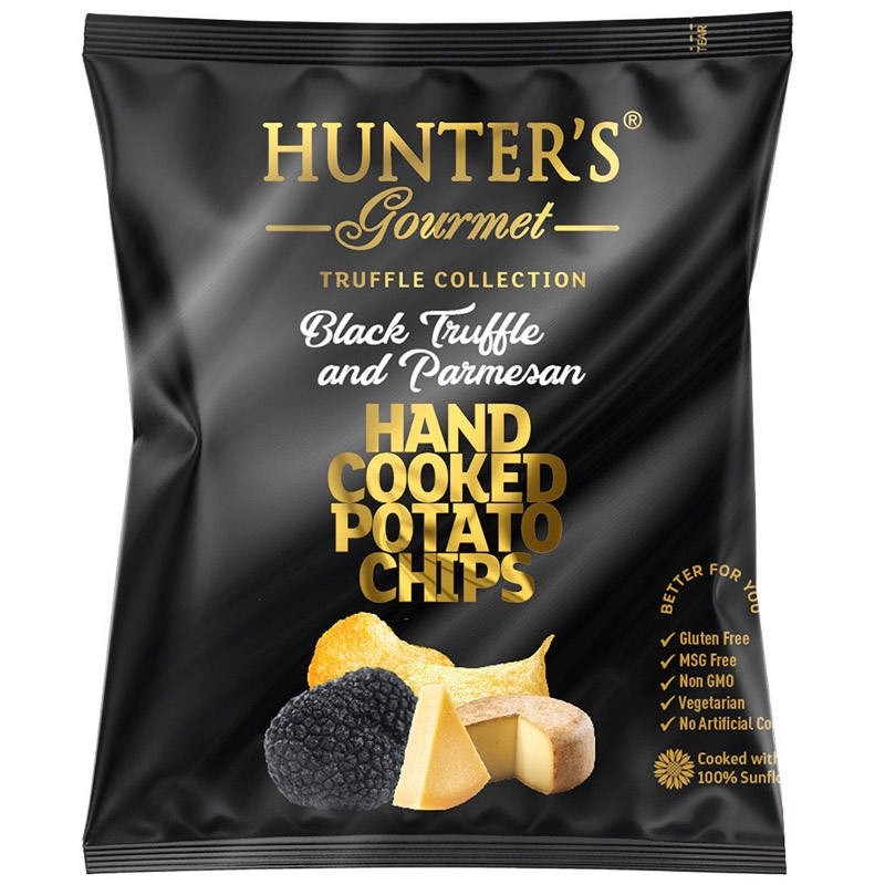 Hunters Gourmet ฮันเตอร์กรูเมทมันฝรั่งแผ่นทอดกรอบรสเห็ดทรัฟเฟิลดำและชีสพาร์มีซาน 25กรัม