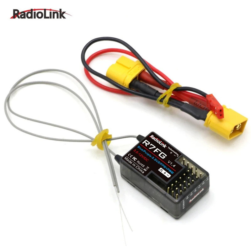Radiolink R7FG Channle 2.4G Gyro RC Receiver ปรับแรงดันไฟฟ้ารถยนต์ Telemetry 600m Long Range RX สําห