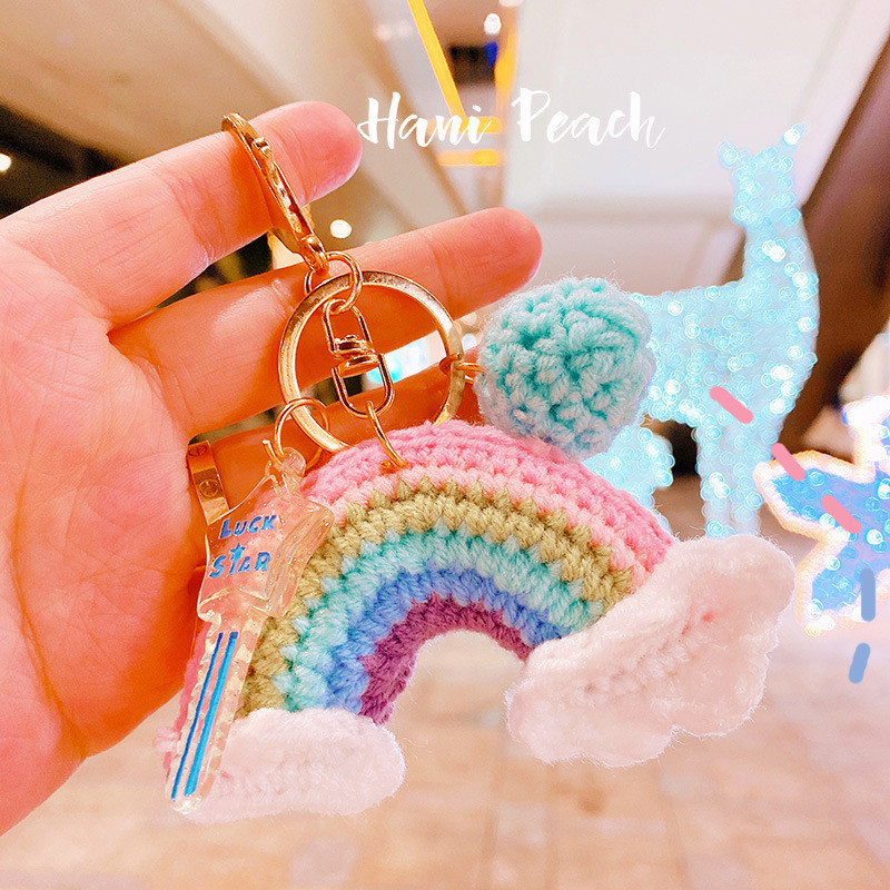 HO398A06 Cloud baby~Crochet Rainbow Yarn Ball สาวหวานพวงกุญแจกระเป๋าจี้ของขวัญ D2NP