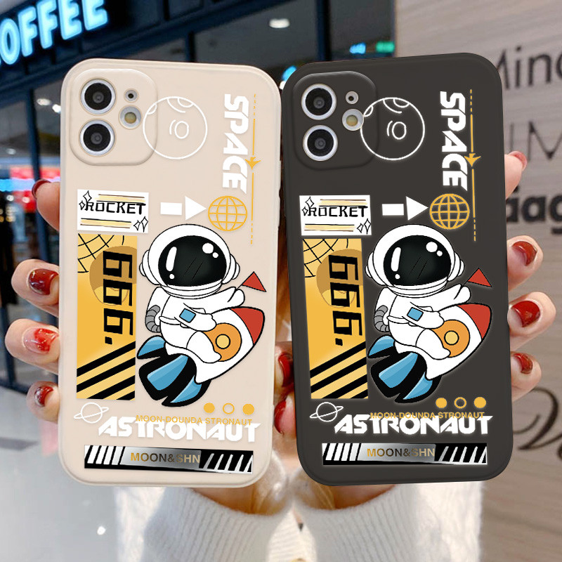 นักบินอวกาศ เคส For iPhone 17 Air 16 17 Air 16 11 13 15 14 12 X XR XS Pro Max Plus ซิลิโคนอ่อนนุ่ม ก