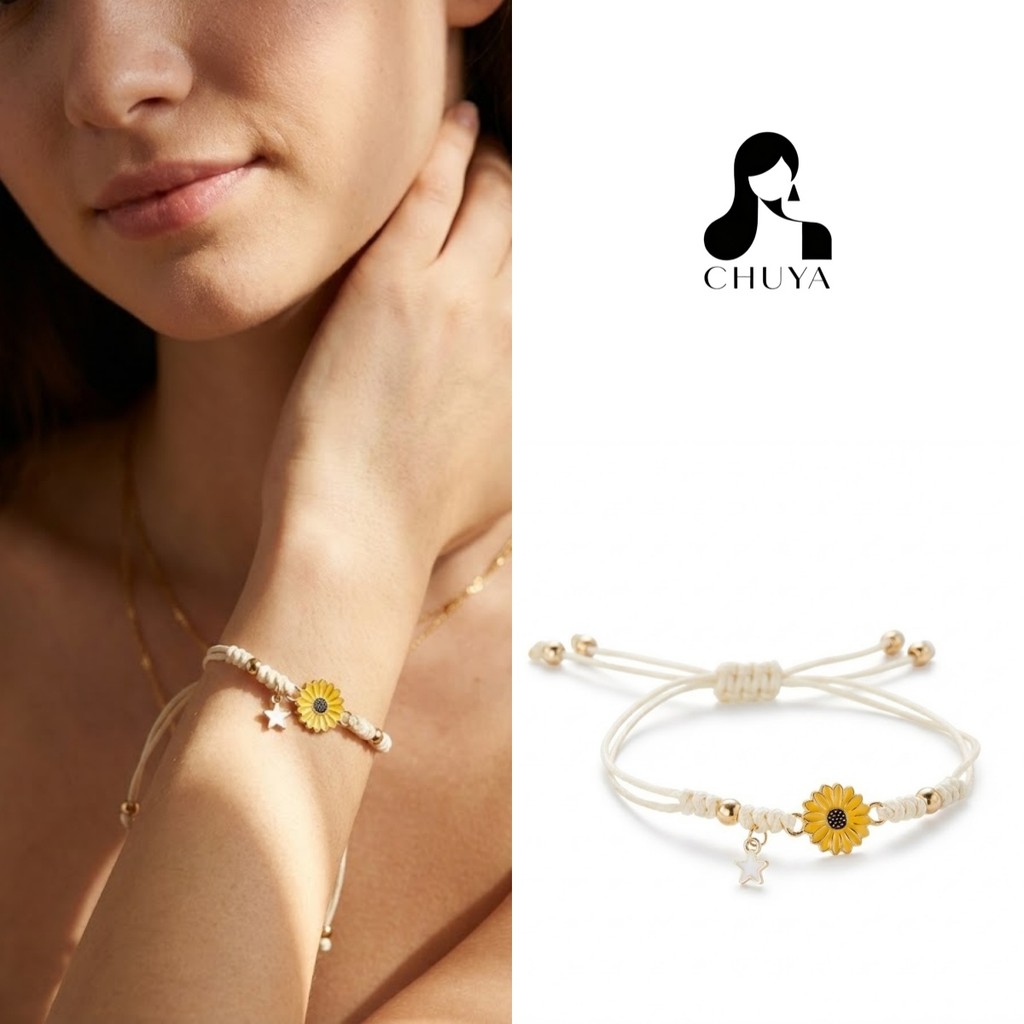 ไซเดซี่ดอกทานตะวันดอกไม้ถักเปียสร้อยข้อมือปรับ ไม่แพ้ง่าย สาวของขวัญ