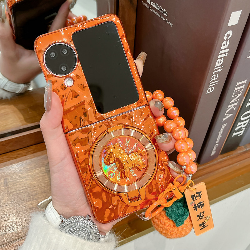 เคสโทรศัพท์แบบพับได้สําหรับ Oppo Find N2 N3 Flip Electroplated สีส้มหมุนวงเล็บม้าสร้อยข้อมือ Hard TPU เคสโทรศัพท์ - รูปที่ 2