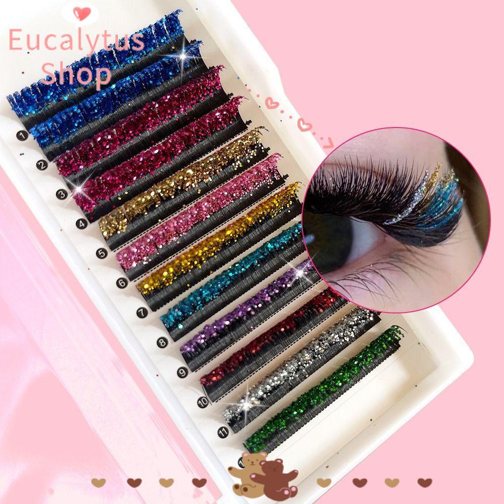 EUCALYTUSS Glitter ขนตาปลอมขนตา D Curl Fairy Eyelashes ผสมสี Shiny Eye Lashes